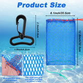 Close-up of blue nylon mesh crab bait bag